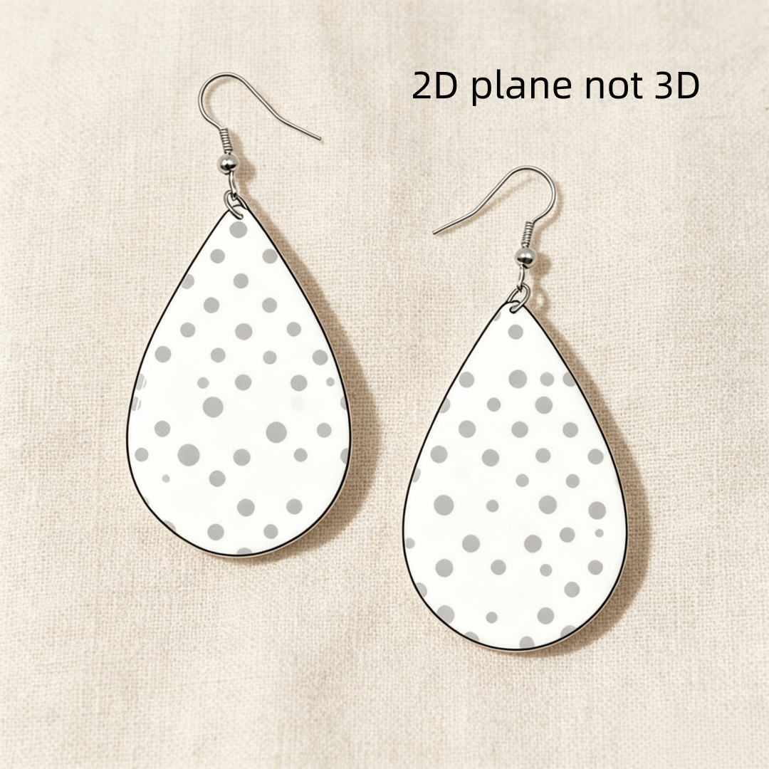 White and Gray Polka Dot Teardrop Earrings, Minimalist Dangles